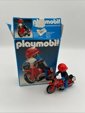 1982 Vintage Playmobil 3565 Motorcycle Rider Original Box & Stickers Geobra